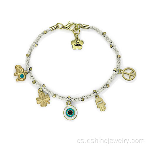 Pulsera con colgante pequeño mal de ojo Hamsa pulsera tejida